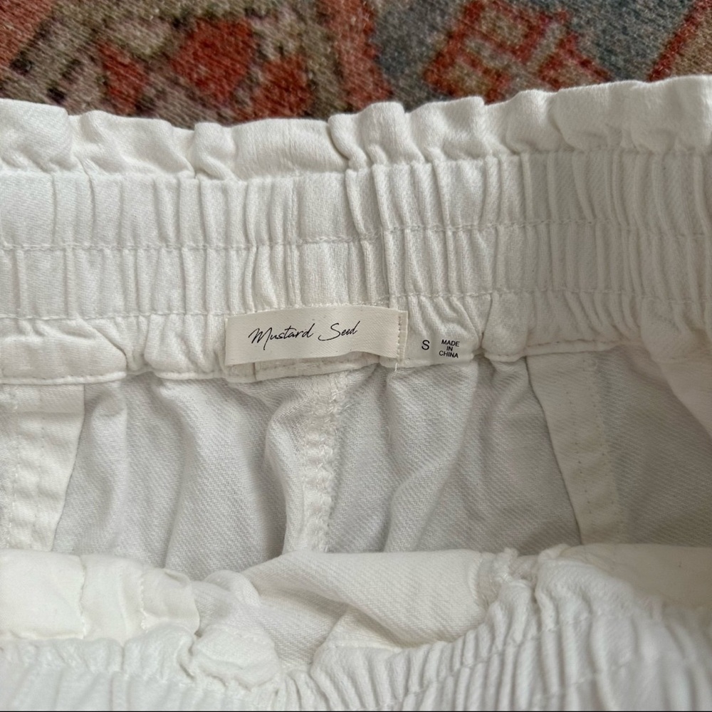 White denim Shorts high waisted S mustard seed high waisted drawstring - Picture 4 of 5